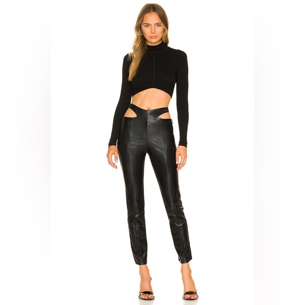 Revolve Superdown Sia Cut Out High Rise Faux Leather Pants in Black Size Medium
